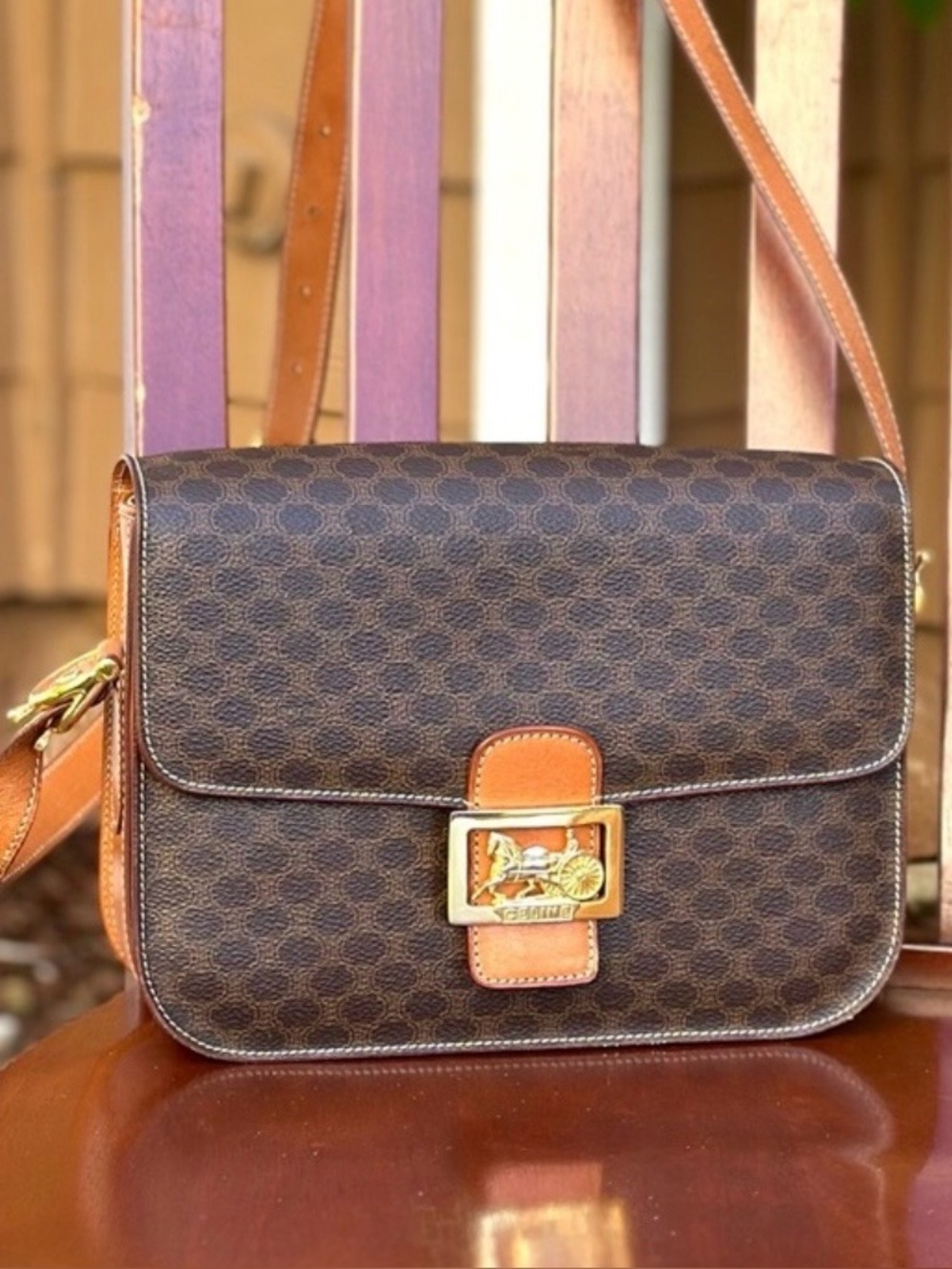 Vintage Celine Macadam Horse Carriage Crossbody Bag Brown